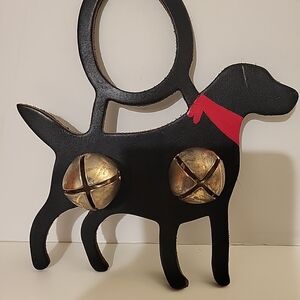 Black Labrador Dog Doorhanger with Gold Bells